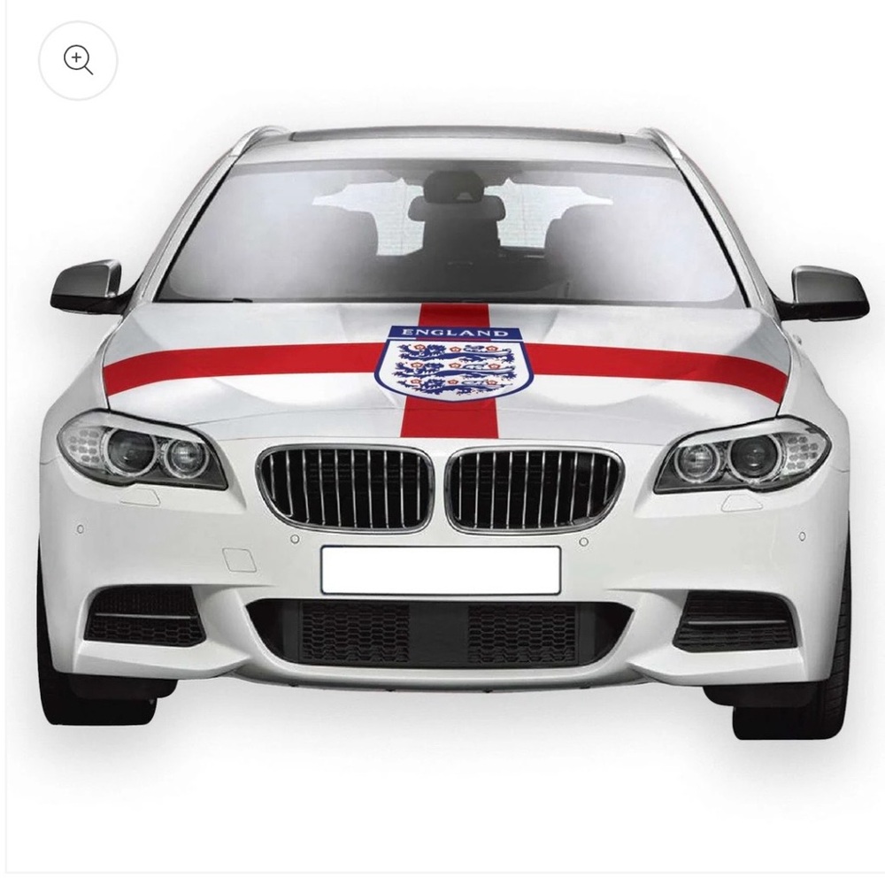 White Car with England Flag Decal